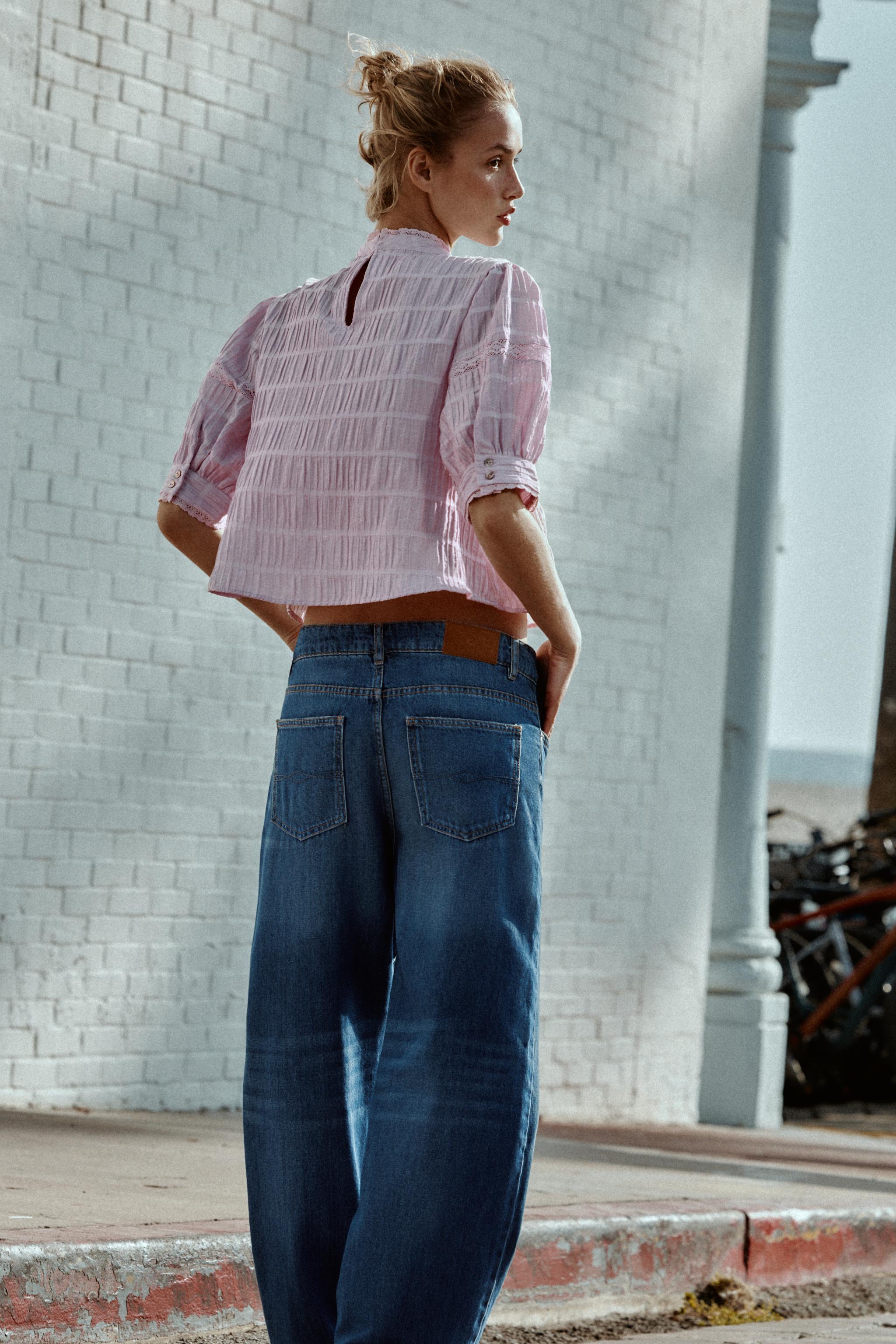BALLOON SLEEVE LACE TRIM SHIRT